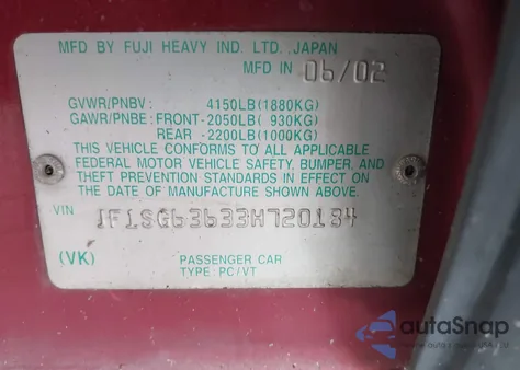 2003 Subaru Forester X из США, поврежденный, VIN JF1SG63633H720184